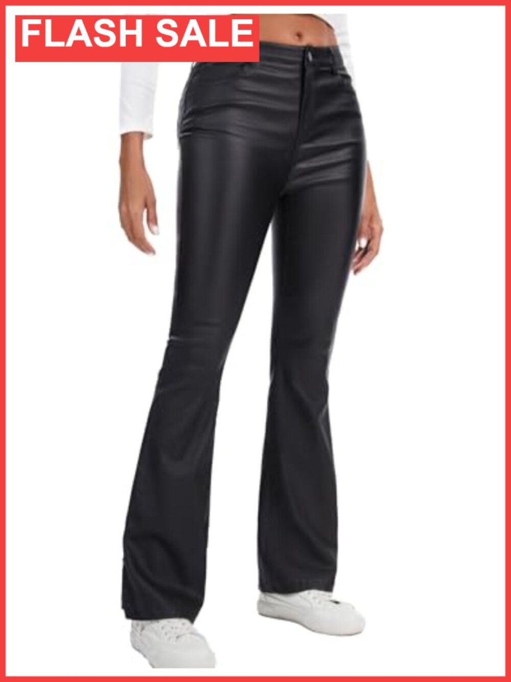 Faux Leather Flare Pants Bell Bottom Leggings for Women